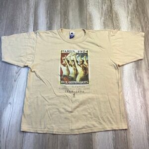 VINTAGE Champion Olympics Shirt Mens XL Beige 1996 Atlanta Single Stitch 90's